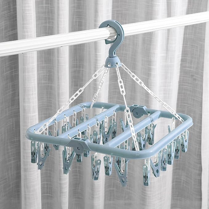 32 Clips Folding Laundry Hanger, Laundry Drying Rack Folding Sock Hanger - Image 5