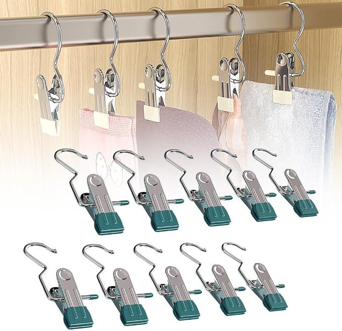 10 PCS Stainless Steel Laundry Hanging Hooks Clips, Anti-rust Clip Space-saving by Drkicsy