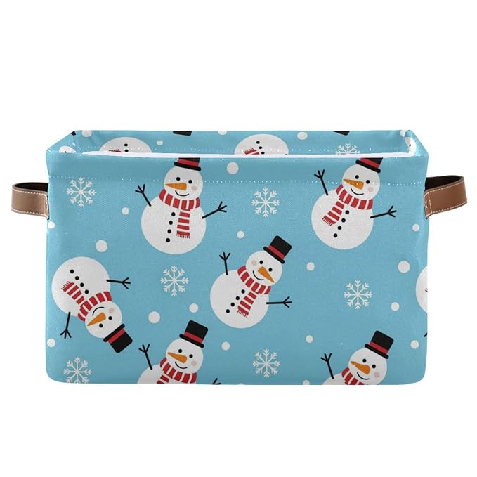 Winter Christmas White Snowman Pattern Rectangular Storage Bin Basket by DOMIKING