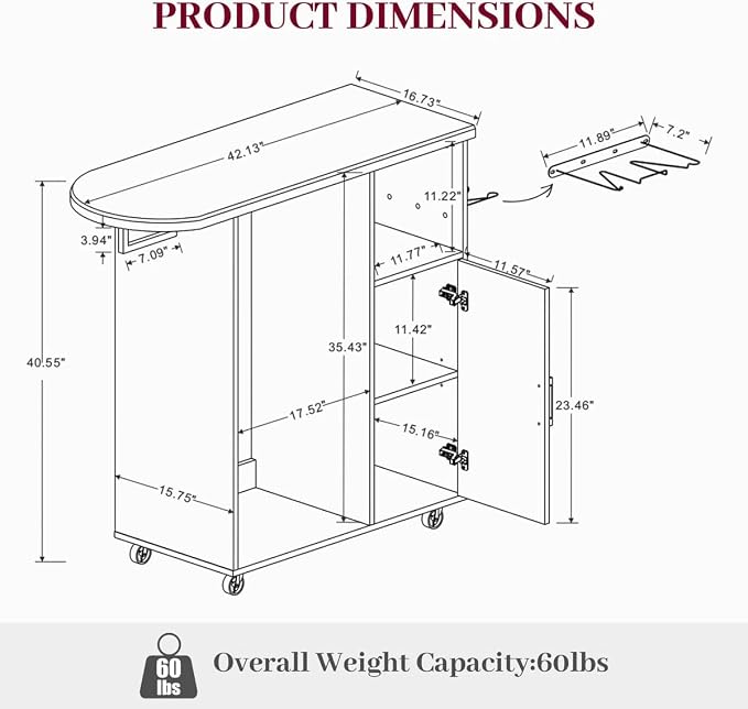 Ironing Cart with Rolling Ironing Board, Mobile Laundry Table - Image 3