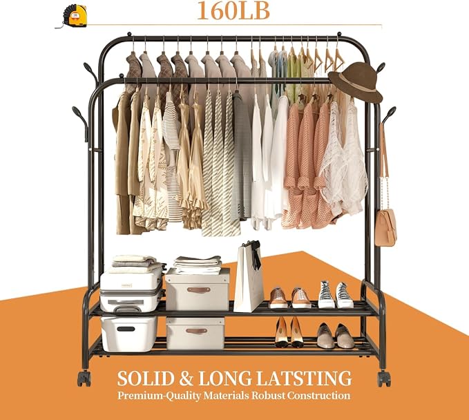 Antiwar Sturdy Metal Double Rodding Clothes Rack - Image 2