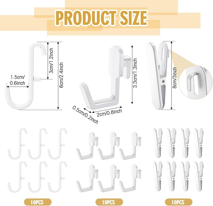 Kathfly 30pcs Pegboard Accessories 10 Clips 20 Hooks, Peg Board Accessory Kit - Image 2