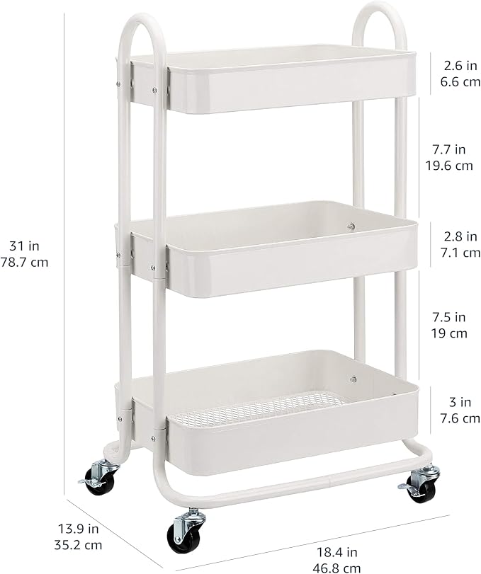 Amazon Basics 3-Tier Rolling Utility Cart, Storage Organizer, Lockable Wheels - Image 5