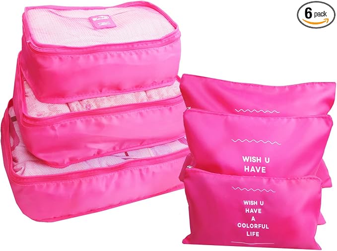 6 Set Packing Cubes Laundry Pouch, Travel Storage Bag Organizer Pouch, Luggage by GUIFIER
