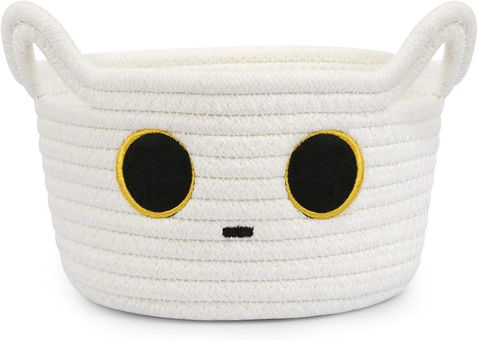 Small Storage Cute White Cat Cotton Rope Woven Basket by Hkojewp