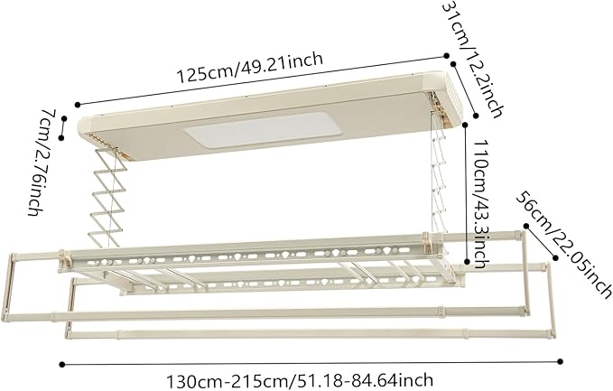 Electric Retractable Airing Rack Off-White Color, Ceiling Clothesline 77lbs Load - Image 3