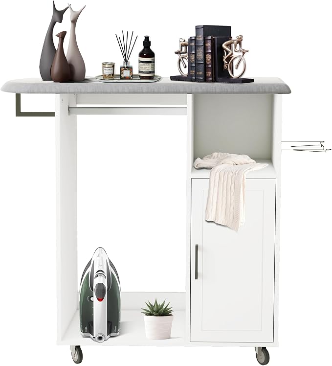 Ironing Board with Storage Cabinet, Rolling Ironing Board with Wheels, Sturdy by RLRO