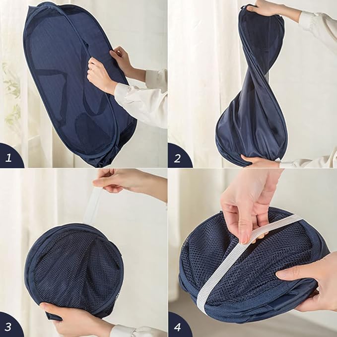 4Pcs Beige Canvas Laundry Hamper, Foldable Pop-up Mesh Basket, Large Capacity - Image 4