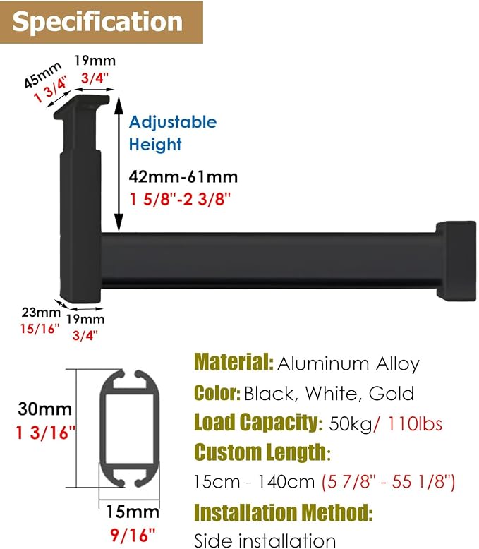 Closet Rod Adjustable Height Clothes Hanging Bar - Image 2