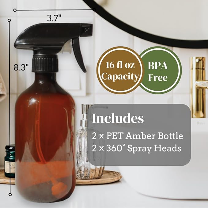 360° Spray Bottle 16oz | Upside Down Spray Bottles | All Purpose Plastic Amber - Image 3