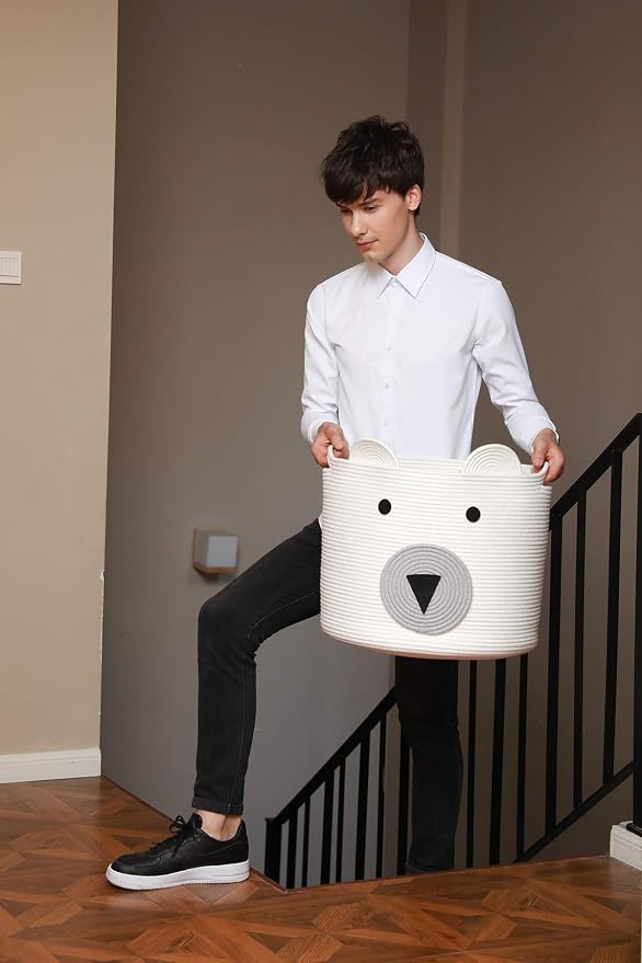 Bear Basket, Large Cotton Rope, Large Storage, Woven Laundry Hamper, Cloth - Image 8