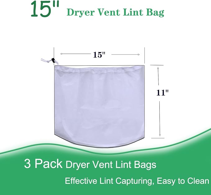 3 Pack Dryer Vent Lint Catcher Bags White - Image 2