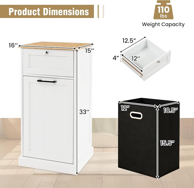 Giantex Tilt Out Laundry Hamper Cabinet, Bathroom Storage Cabinet - Image 2