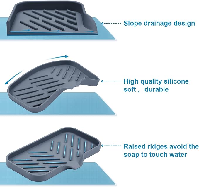 SUBEKYU Silicone Kitchen Soap Tray, Sink Tray - Image 3