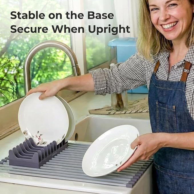 Roll Up Dish Drying Rack Over Sink, Square Aluminum Bar, Rust Resistant - Image 3