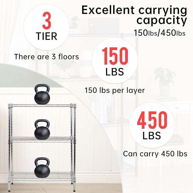 Meet perfect 3-Tier Metal Shelving Unit, 30.2" H x 13.2" W x 23" D Adjustable - Image 5