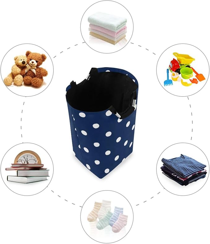 Navy Blue Polka Dot laundry baskets, folding and waterproof large laundry - Image 4