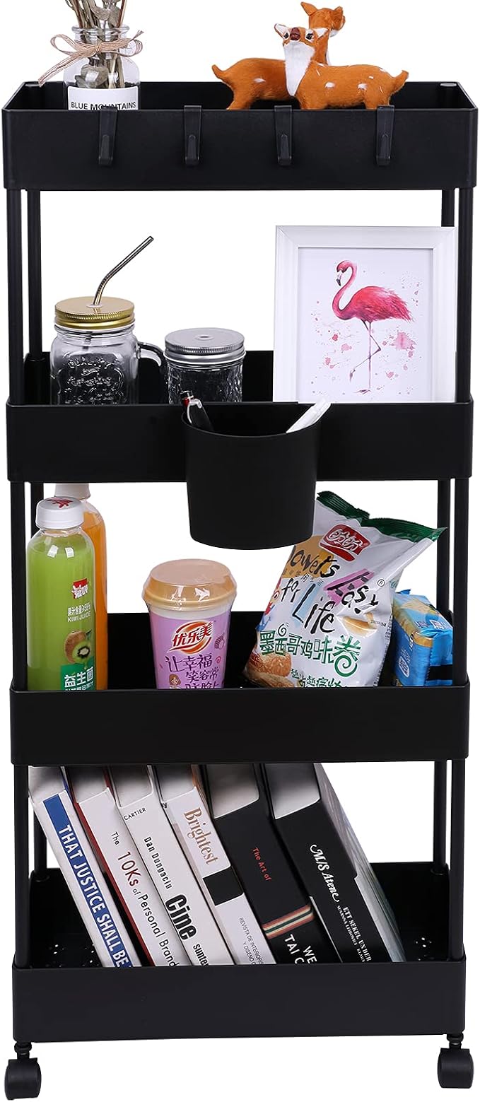 4 Tier Slim Rolling Utility Kitchen Cart Bathroom Organizer by AYVANBER