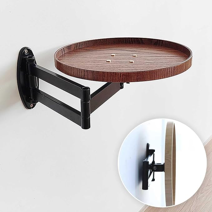Small Round Wall-Mounted Table, Folding Retractable Coffee Table, Made of Solid by Unknown
