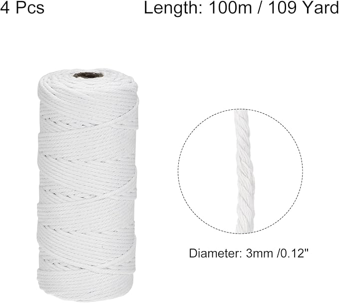 MECCANIXITY 4 Pcs Cotton Rope 4 Strand Twisted Braided Rope Cord, Plant Hanger - Image 2