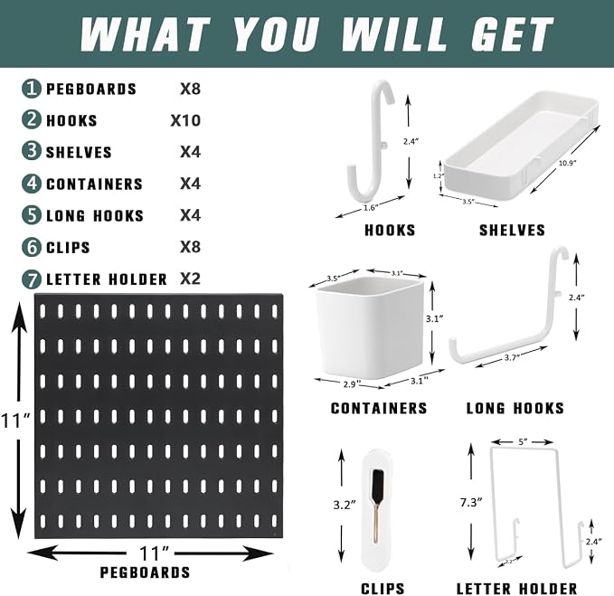 8-Pack 22"x44" Plastic Pegboard Panels Durable Modular Organizer Boards - Image 3