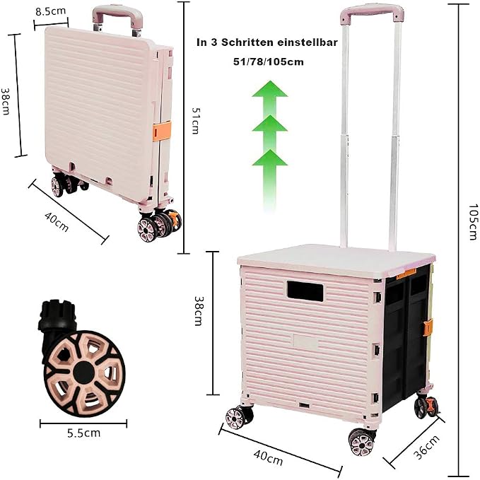 Foldable Utility Cart Folding Portable Rolling Crate Handcart Shopping Trolley - Image 7
