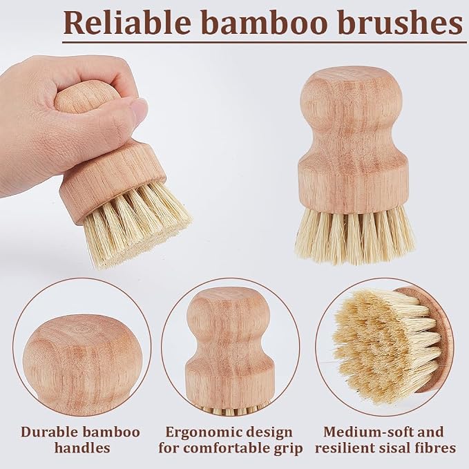 AHANDMAKER 7Pcs Wooden Bristle Cleaning Brushes Dish Scrubber Brush Kitchen - Image 3
