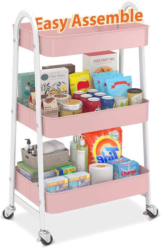 Sekey 3 Tier Rolling Cart Metal, Easy Install Utility Cart on Wheels, Heavy by Sekey