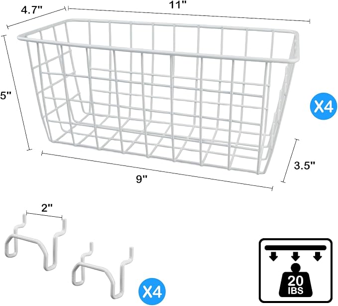 G.CORE 4 Pack Pegboard Baskets, Metal Shelves Hooks to 1/8" 1/4" Peg Boards - Image 2