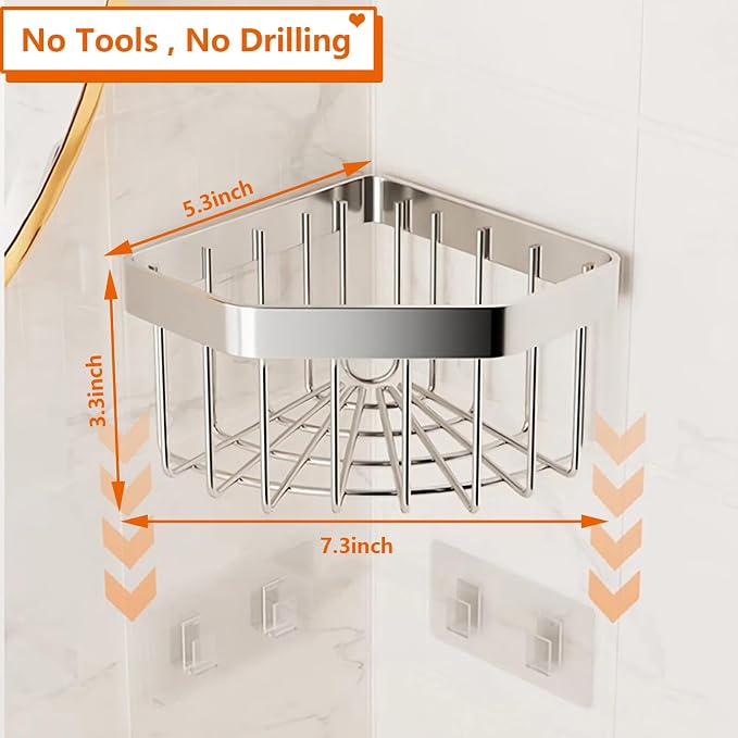 Kitchen Sink Organizer Corner Sponge Holder, Adhesive Stainless Steel Sponge - Image 4