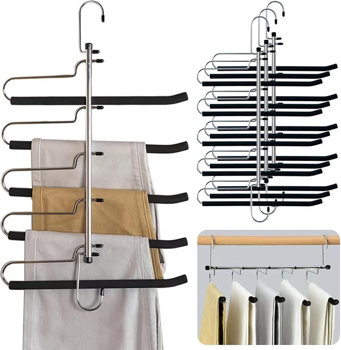 4 Pack Magic Pants Hangers Space Saving Heavy Duty Slacks Jeans Trouser Hanger by Funamily