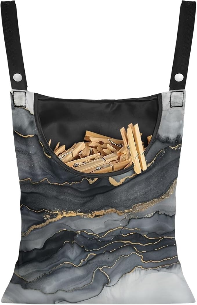 Black Marble Clothespin Bag Large Capacity Hanging Storage Reusable Dust-Proof by Psesaysky