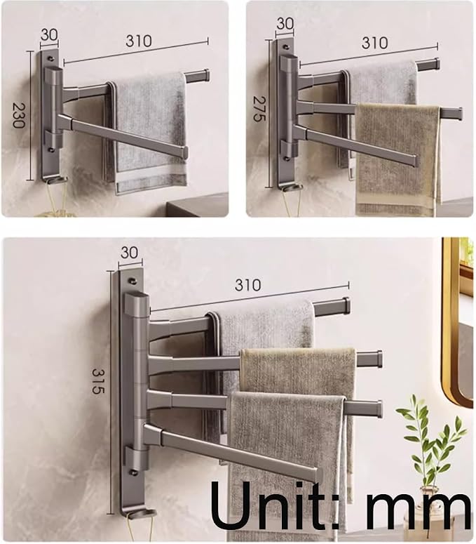 Swivel Towel Rack Bar for Bathroom, Wall Mounted Widen Folding Arm Swing Out - Image 2