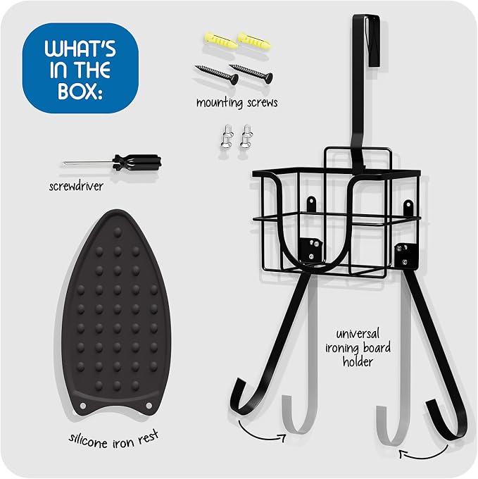 Hearth & Harbor Ironing Board Holder Wall Mount & Over The Door Hanger - Image 2