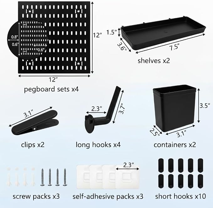 Black Pegboard Combination Kit, Wall Organizer Pegboard, Modular Hanging - Image 2