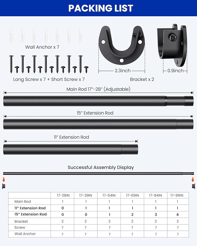 4 PACK Closet Rods for Hanging Clothes, 17 to 54 Inches Stepless Adjustable - Image 8