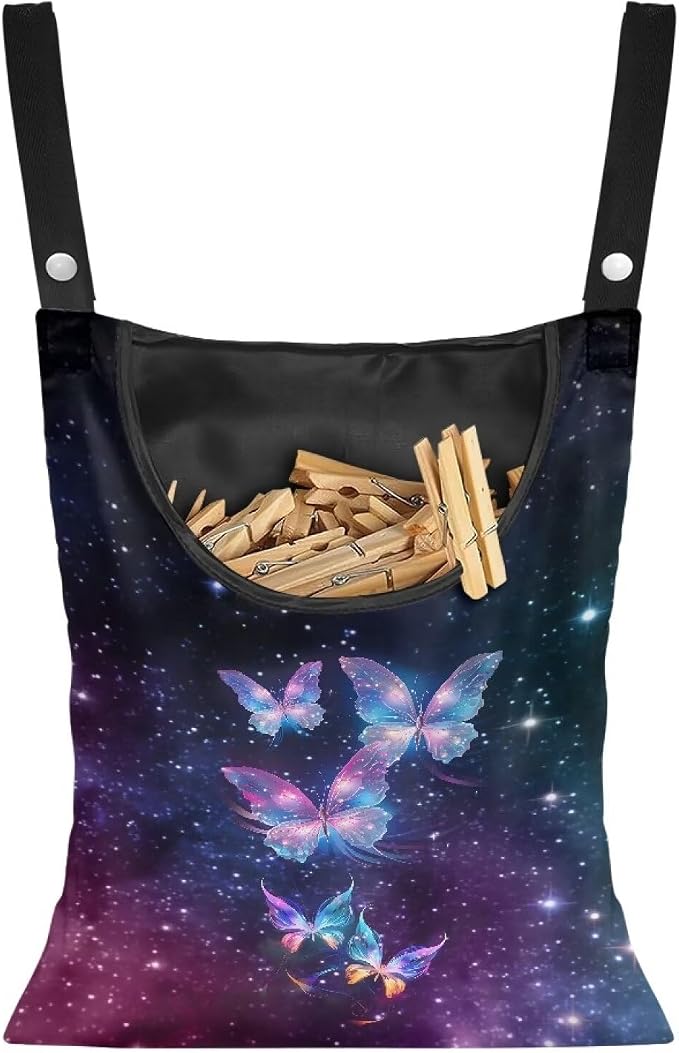 Galaxy Butterfly Print Clothespin Bag by LJMKZJN