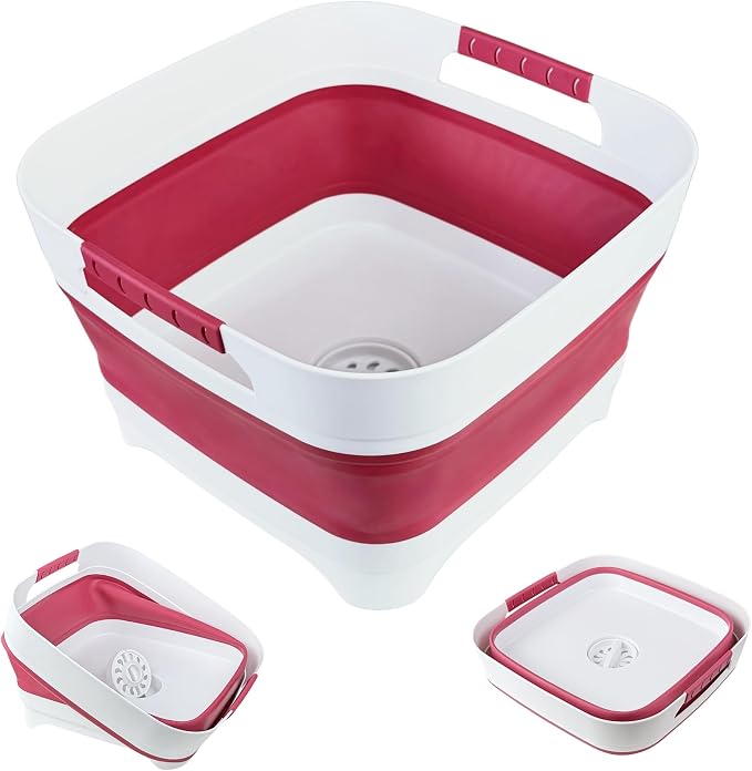 2.6 Gal Collapsible Camping Sink, Magenta Space-Saving Collapsible Dish Basin by Gimwa-foldtokeepopenformore