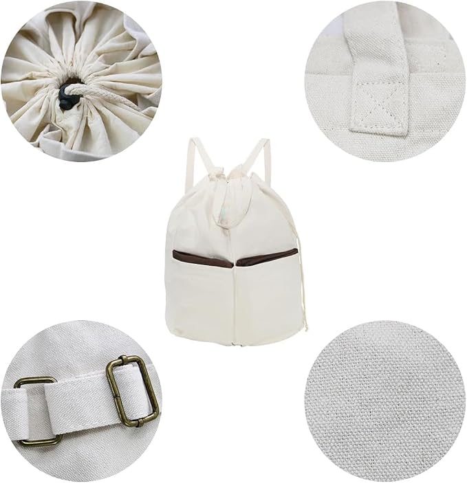 100% Breathable Cotton Canvas Laundry Backpack Bags - Image 9