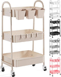 3 Tier Khaki Metal Utility Rolling Cart, Storage Cart by Recximi