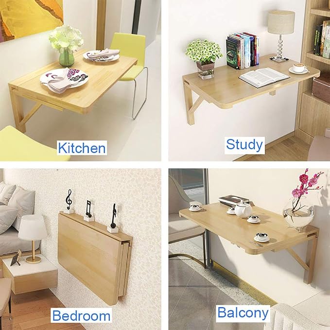 MM MELISEN Solid Wood Wall-Mounted Folding Table in Natural, 23.6" D x 15.7" W. - Image 6
