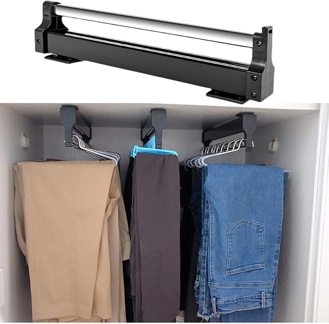 Valet Rod for Closet Pull Out, Adjustable Heavy Duty Steel Clothes Hanger Rail - Image 6