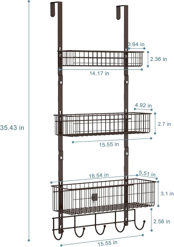 Over The Door 3 Tier Hanging Kitchen Storage Rack Heavy Duty Pantry Organizer - Image 3
