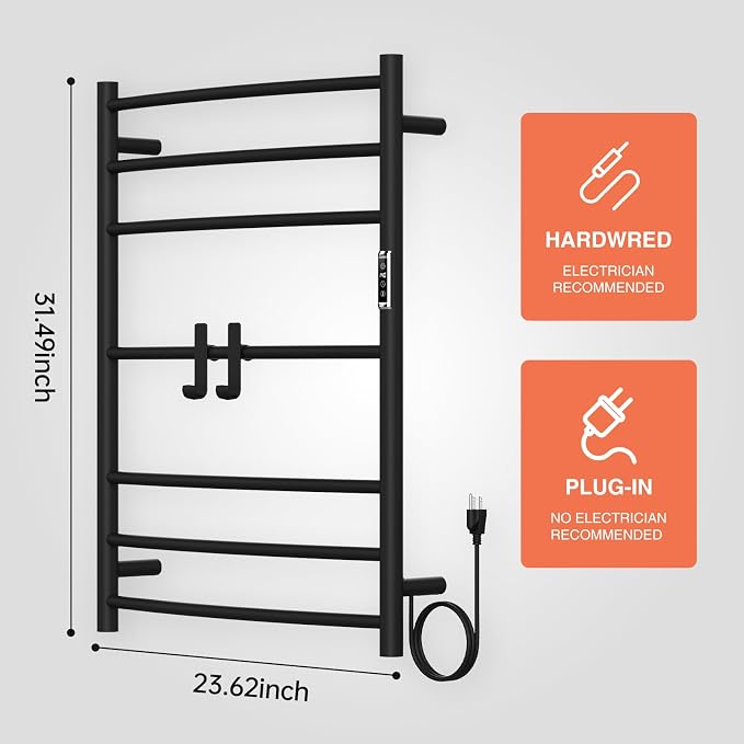 Towel Warmer Rack, 7 Bars Wall Mounted Towel Heater Towel Warmer - Image 5