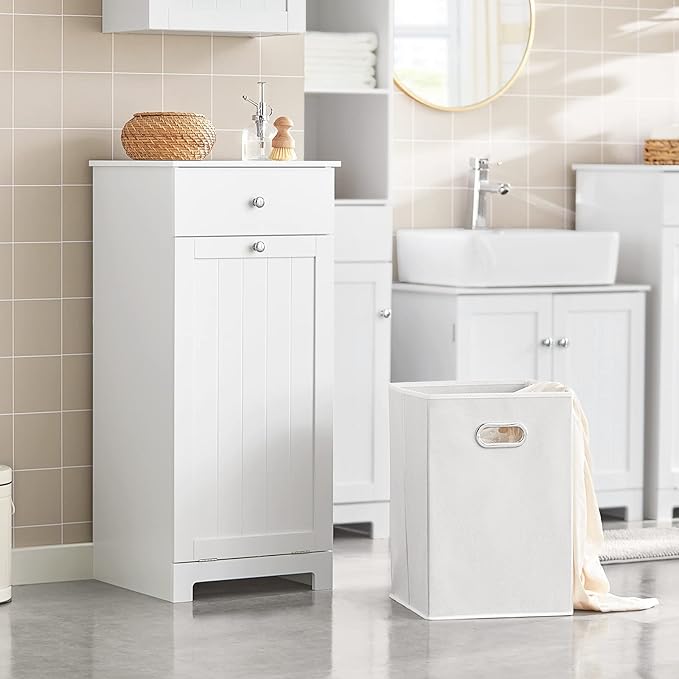 SoBuy Slim Tilt-Out Laundry Hamper Cabinet, Smal Pull-Out Bathroom Storage Unit - Image 4