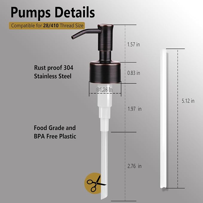 Amoliar Mason Jar Liquid Soap Dispenser Pump, Stainless Steel Replacement Pump - Image 2