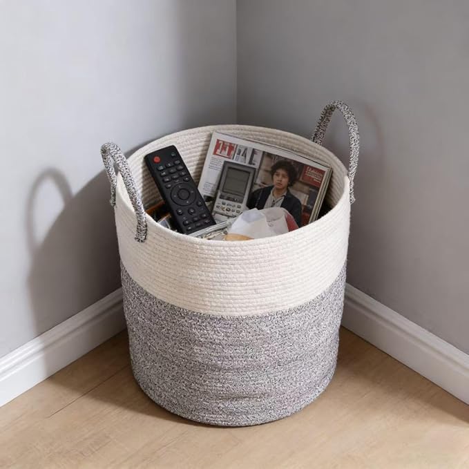 Laundry Basket, Woven Cotton Rope Laundry Hamper, 60L - Image 3