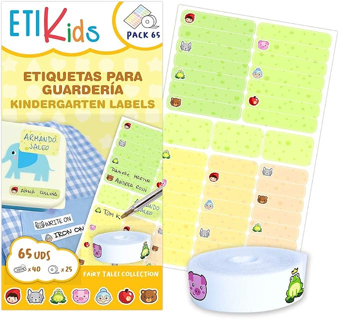 Funny Pack: 40 Adhesive Labels + 25 Thermal Adhesive Fabric Labels by ETIKIDS