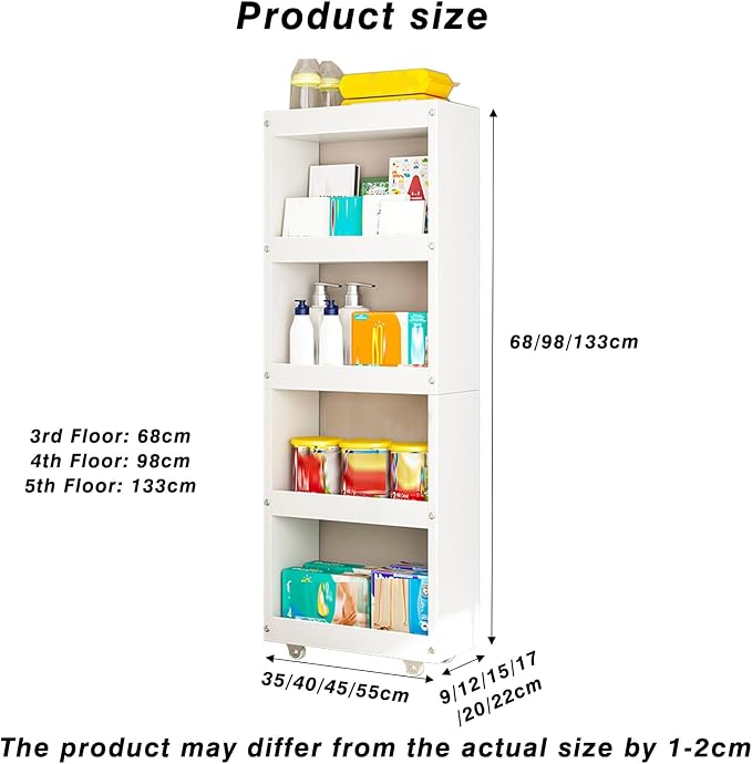 Slim Rolling Storage Cart Narrow Slide-Out Kitchen Trolley Carbon Steel Utility - Image 2