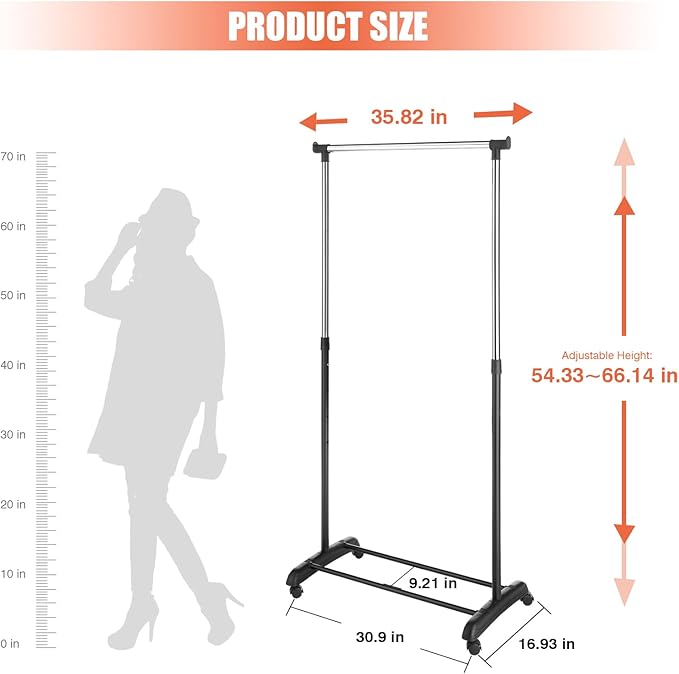 Whitmor Heavy Duty Adjustable Garment Rack-Rolling Clothes Organizer - Image 3